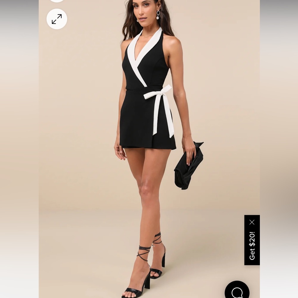 Lulus Black Color Block Collared Halter Wrap Skort Romper - Picture 3 of 6